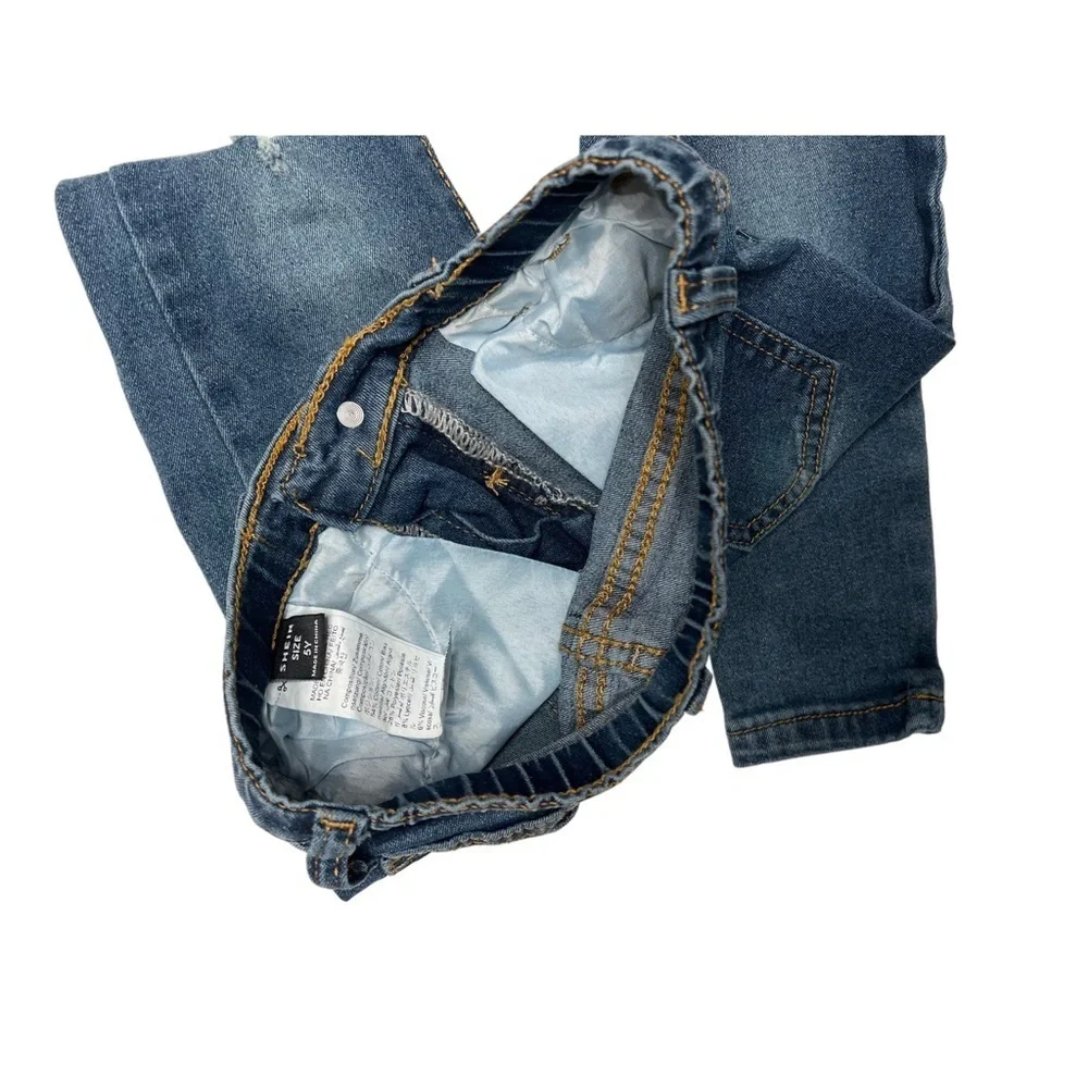 SHEIN Kids Dark Blue Denim Distressed Skinny Jeans | Girls 5T